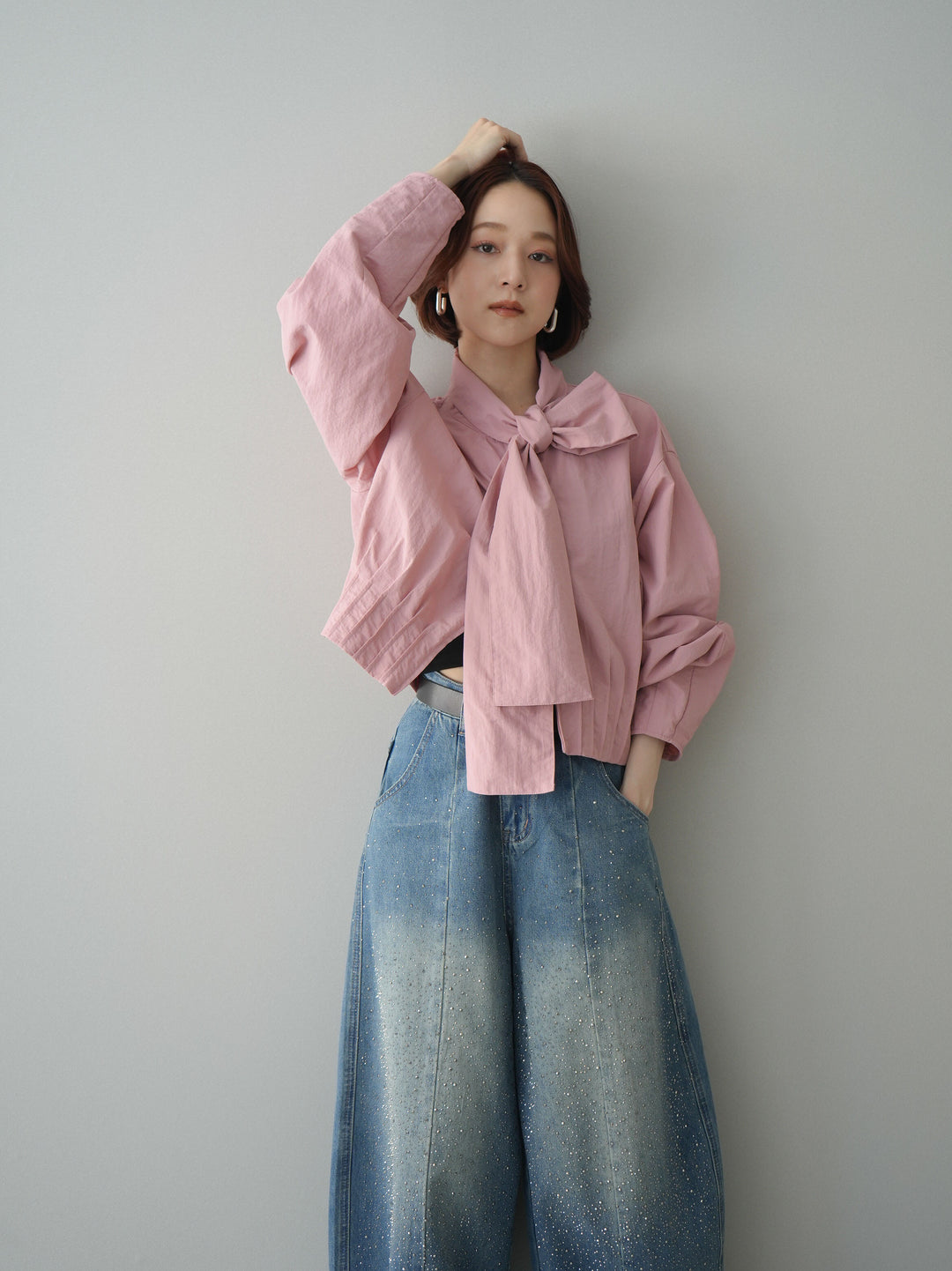 [SET]ボウタイ裾プリーツライトジャケット+ボウタイ裾プリーツライトジャケット(2set)