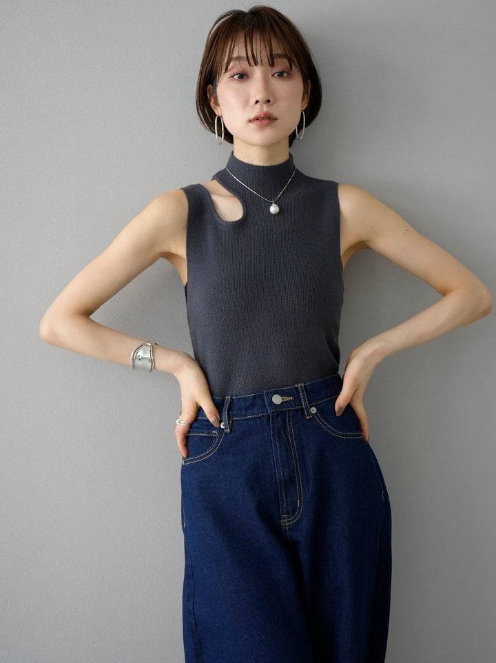 [SET] Cut-out sleeveless rib knit + choice of necklace set (2 sets)