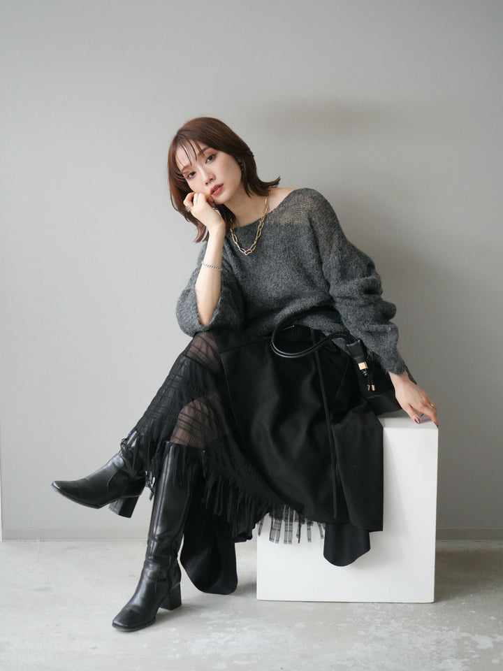 [SET]ネック透かし編みニットプルオーバー+選べるアクセセット(2set)