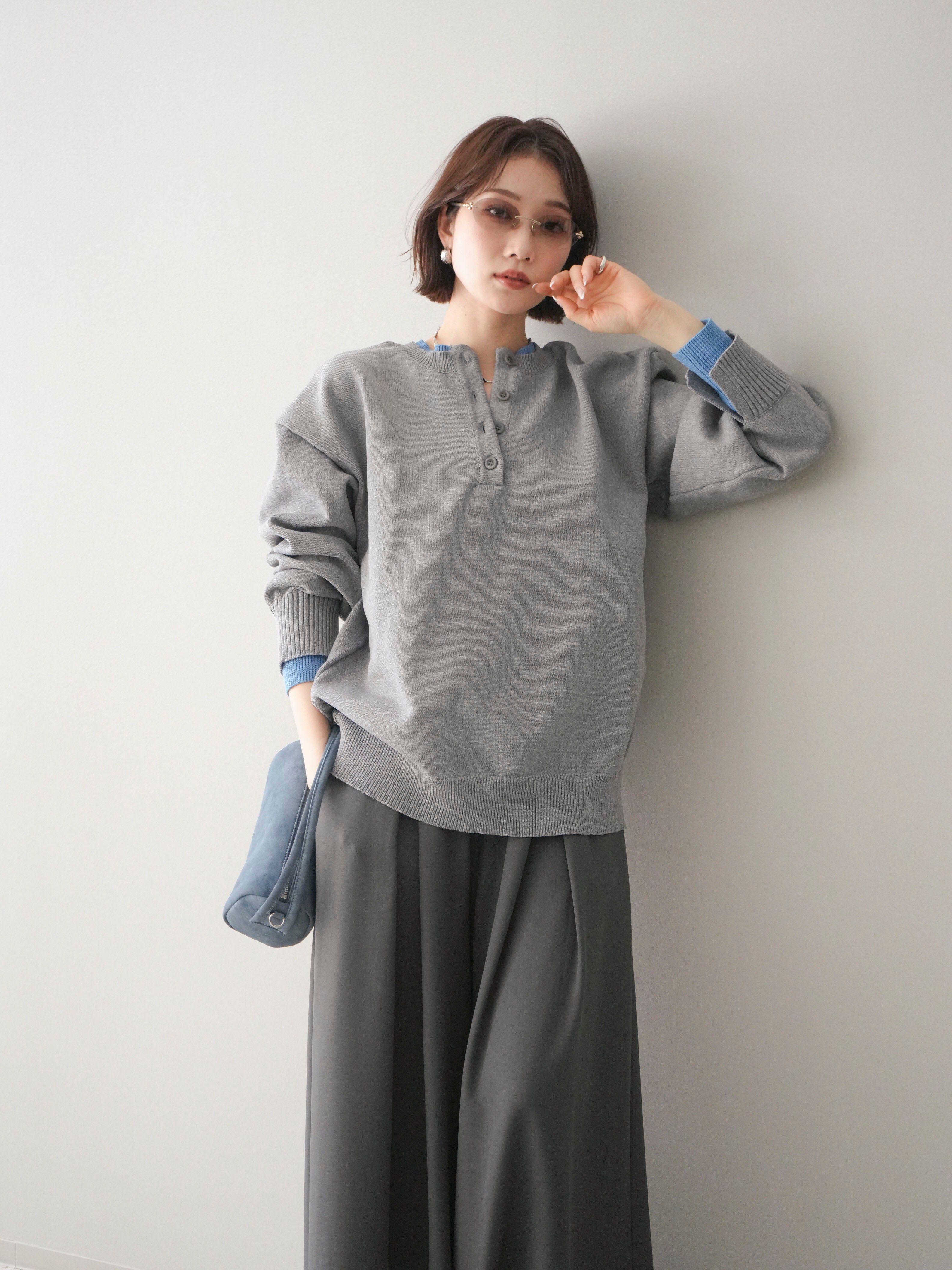 予約]2WAYネック配色レイヤードニットプルオーバー/gray – Lumier