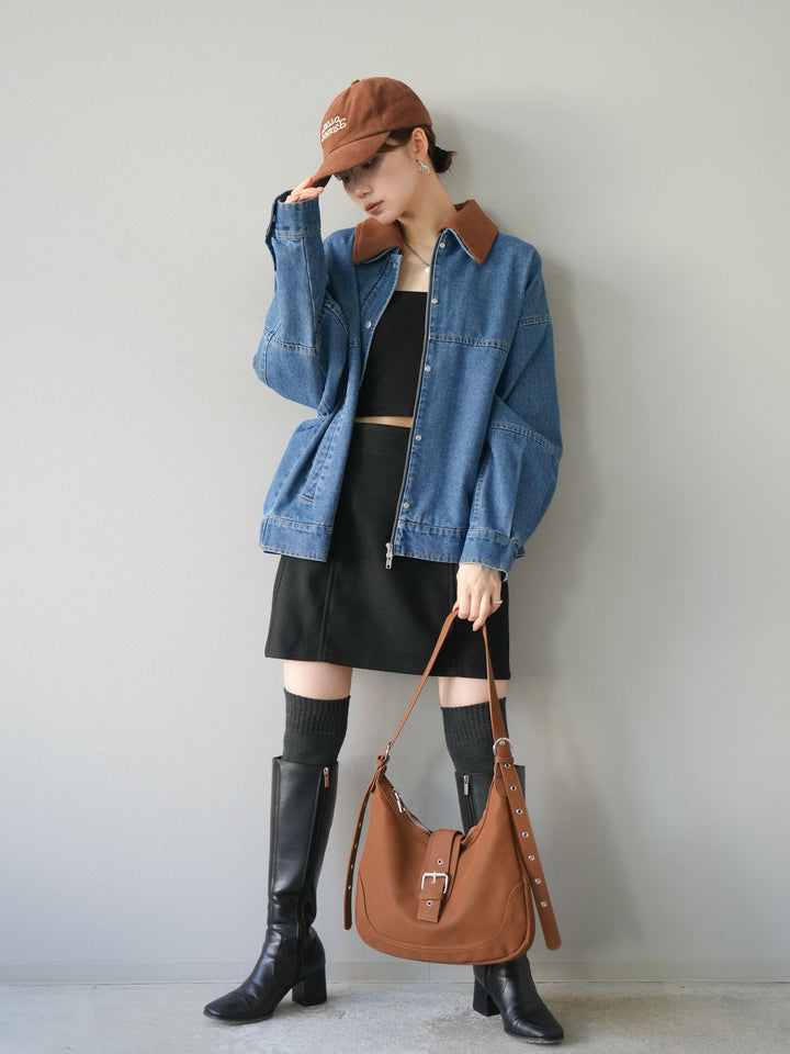 [予約]フェイクウールコクーンミニスカート/ブラック