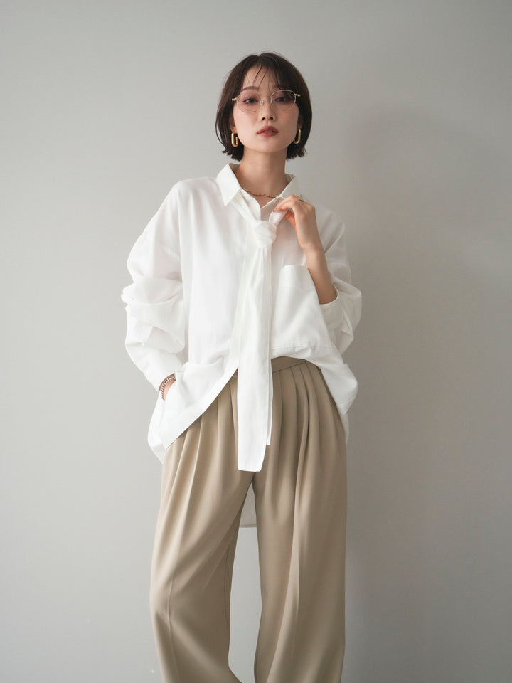[予約]コットンライクボウタイオーバーシャツ/offwhite