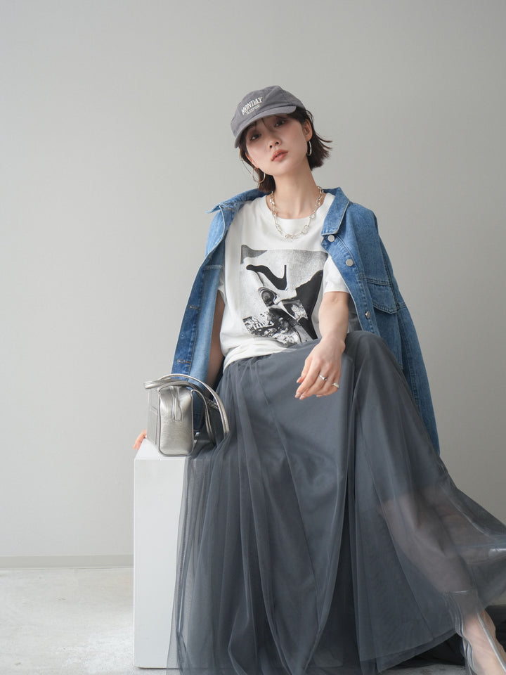[SET]ルーズシルエットデニムジャケット+チュールボリュームスカート(2set)