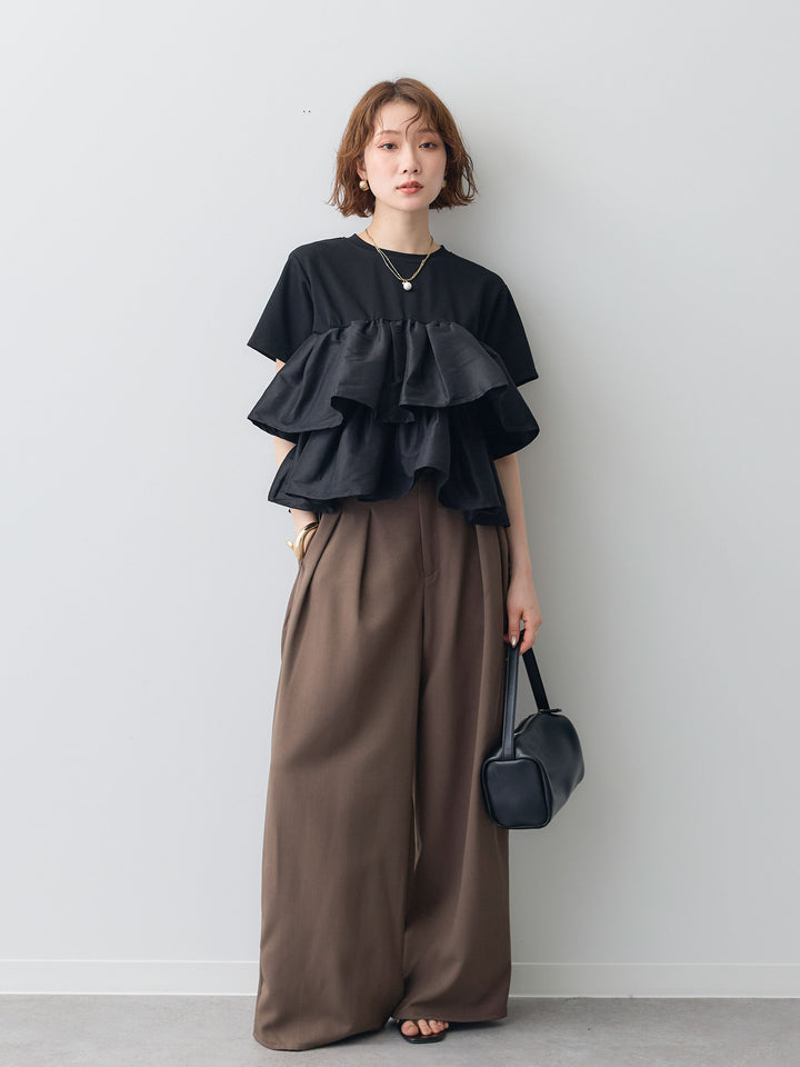 [SET]フリルティアードTEE+クレープデシンタックワイドパンツ(2set)