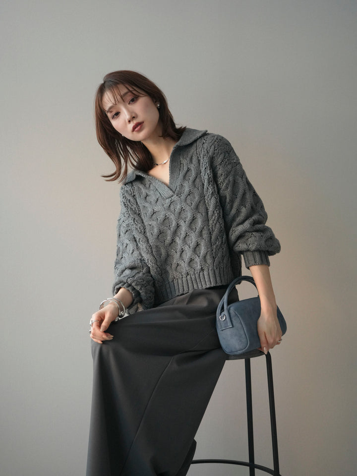 [SET]バルキーケーブルクロップド開襟プルオーバー+バルキーケーブルクロップド開襟プルオーバー(2set)