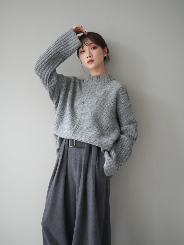[SET]編み地切替ボトルネックニットプルオーバー+選べるアクセセット(2set)