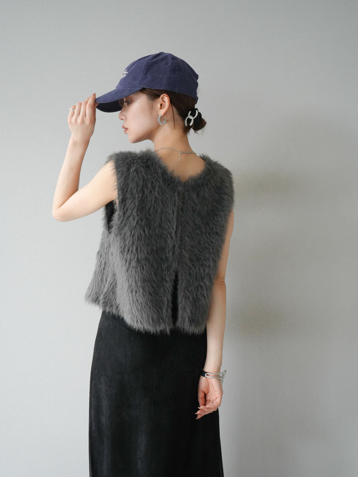 [予約]ミンクライク前後2WAYショートジレ/チャコール