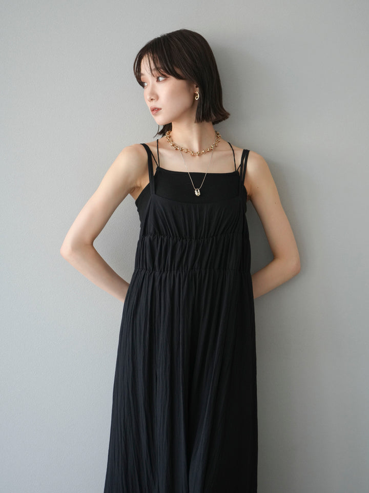 [SET]レーヨンシャーリングキャミワンピース+カップ付きバッククロスキャミソール(2set)