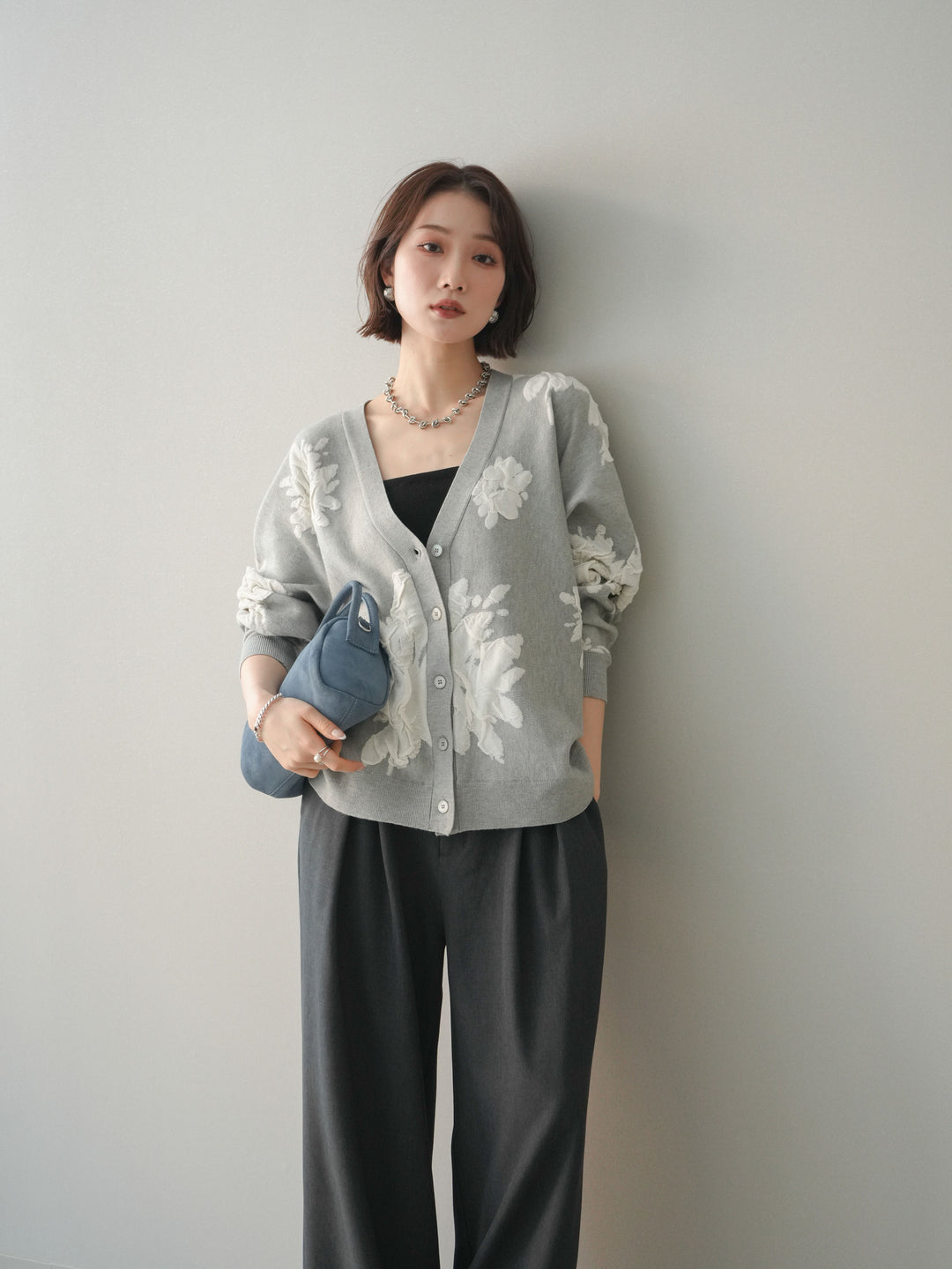 [SET]フラワージャガードニットカーディガン+フラワージャガードニットカーディガン(2set)