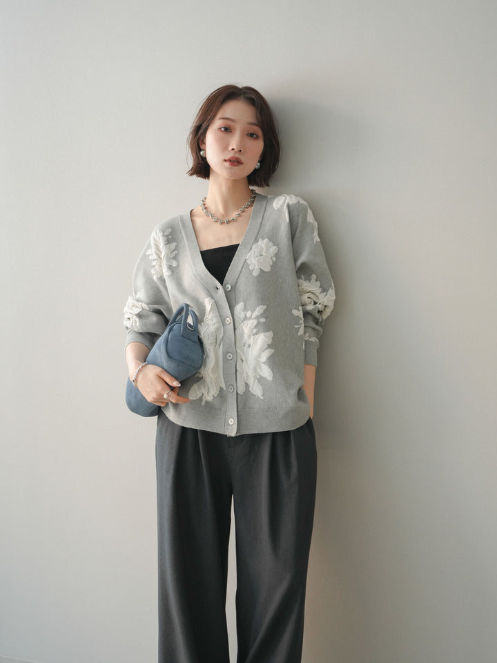[SET]フラワージャガードニットカーディガン+フラワージャガードニットカーディガン(2set)