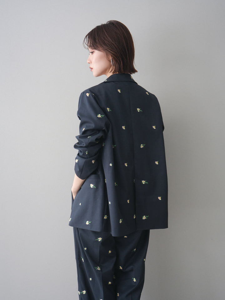 【預購】花卉刺繡修身夾克/海軍藍