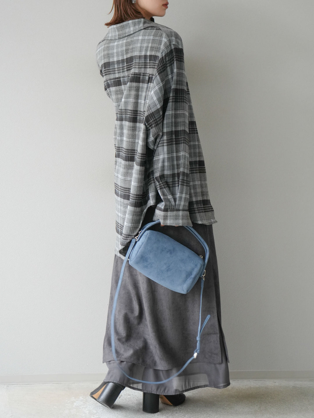 [予約]サイドスリットスウェードドッキングシフォンスカート/グレー