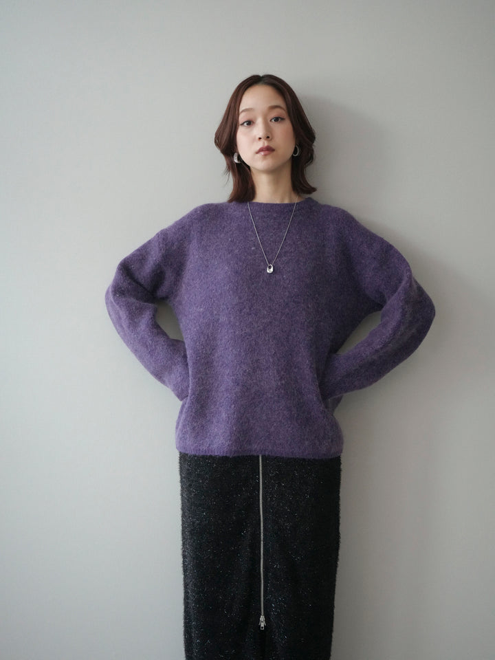 [SET]アンゴラタッチクルーネックニットプルオーバー+ラメシャギーフロントジップスカート(2set)