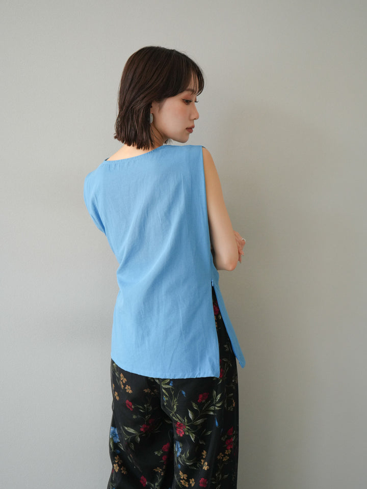 [SET] 側扭法式上衣+植物圖案休閒褲+繩繡薄紗疊穿褲（3件套裝）