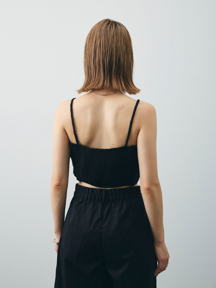 [予約]リネンライクカシュクールデザインビスチェ/ブラック