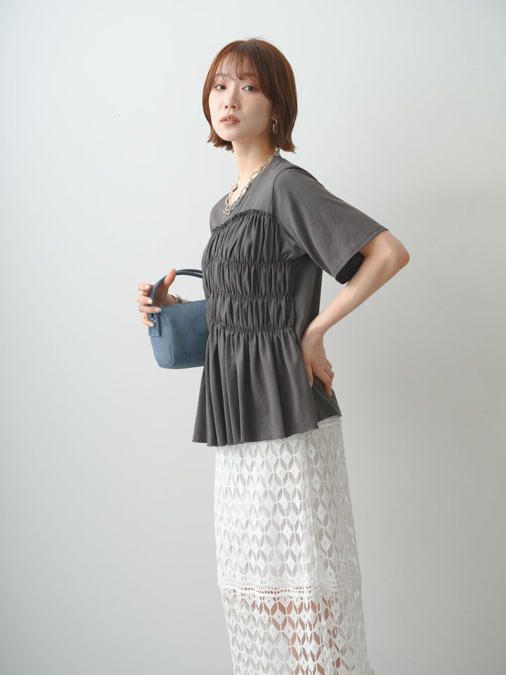 [SET]クールタッチシャーリングTEE+クロシェレースIラインスカート(2set)