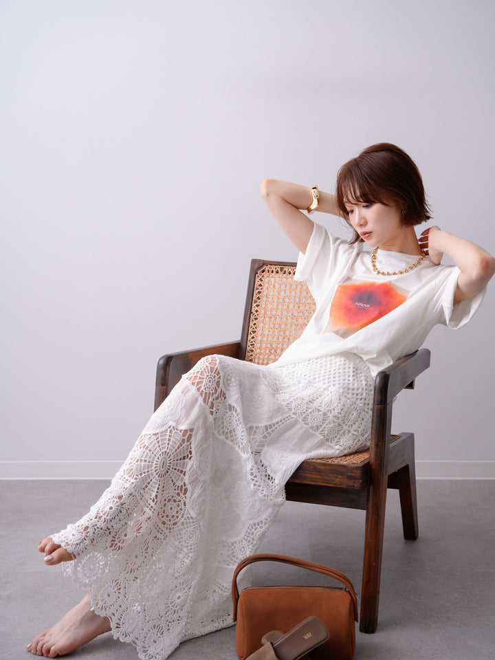 [SET]ニュアンスフローラルフォトTEE+クロシェマキシスカート(2set)