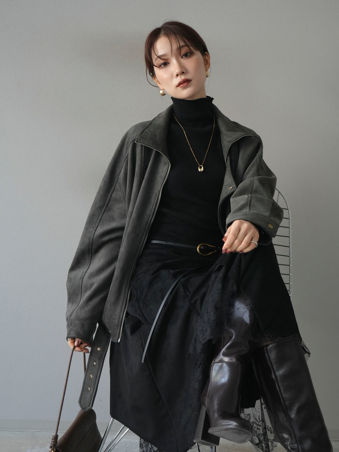 [予約]スエードライダースミドルジャケット/black