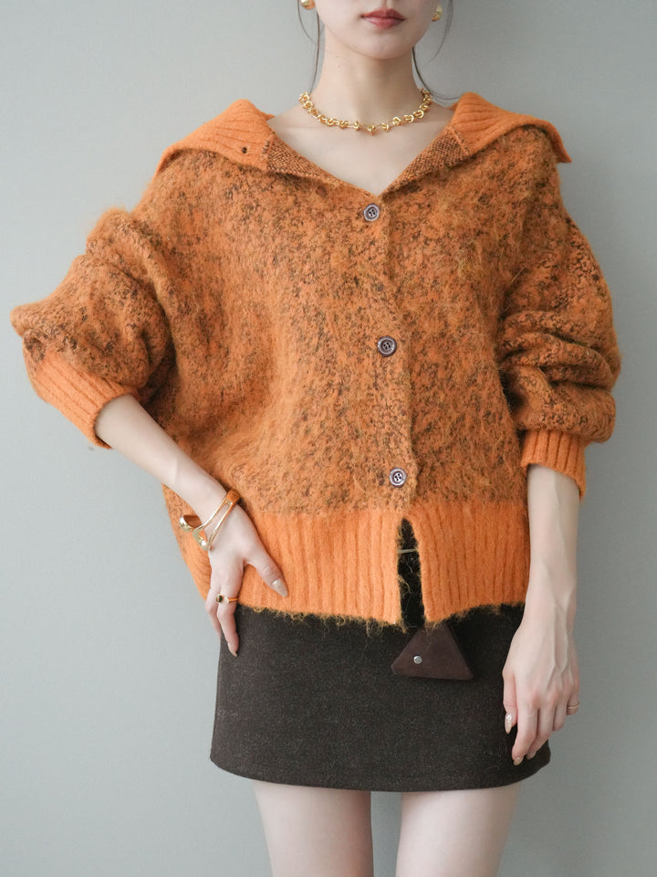 [予約]リブ切替メランジニットカーディガン/orange