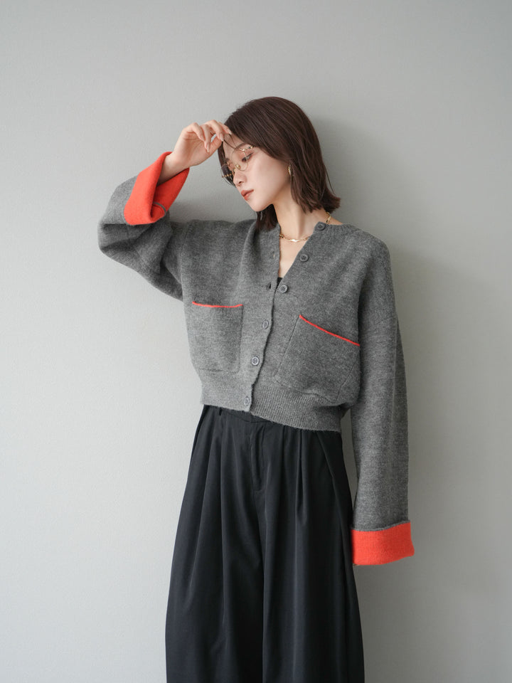 【SET】雙色針織開襟衫+褶襉設計寬褲（2套）