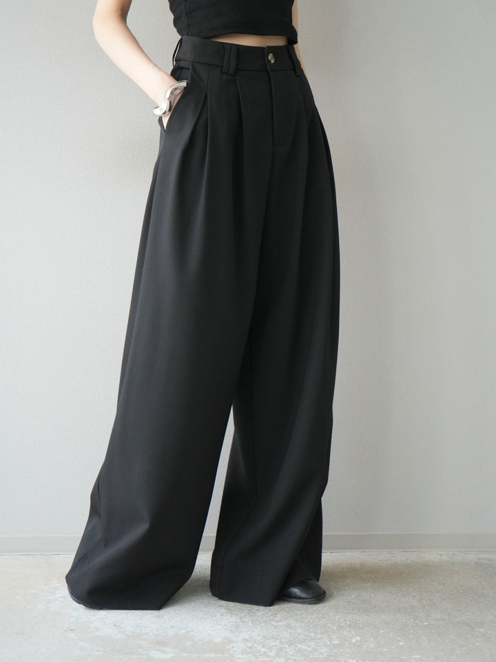 [予約]ダブルタックワイドパンツ/ブラック