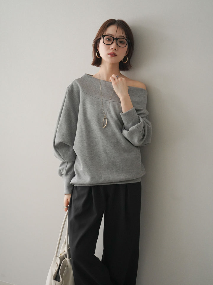 [SET]アシンメトリーオフショルポンチプルオーバー+ベルト付キーホルダーモチーフワイドパンツ(2set)