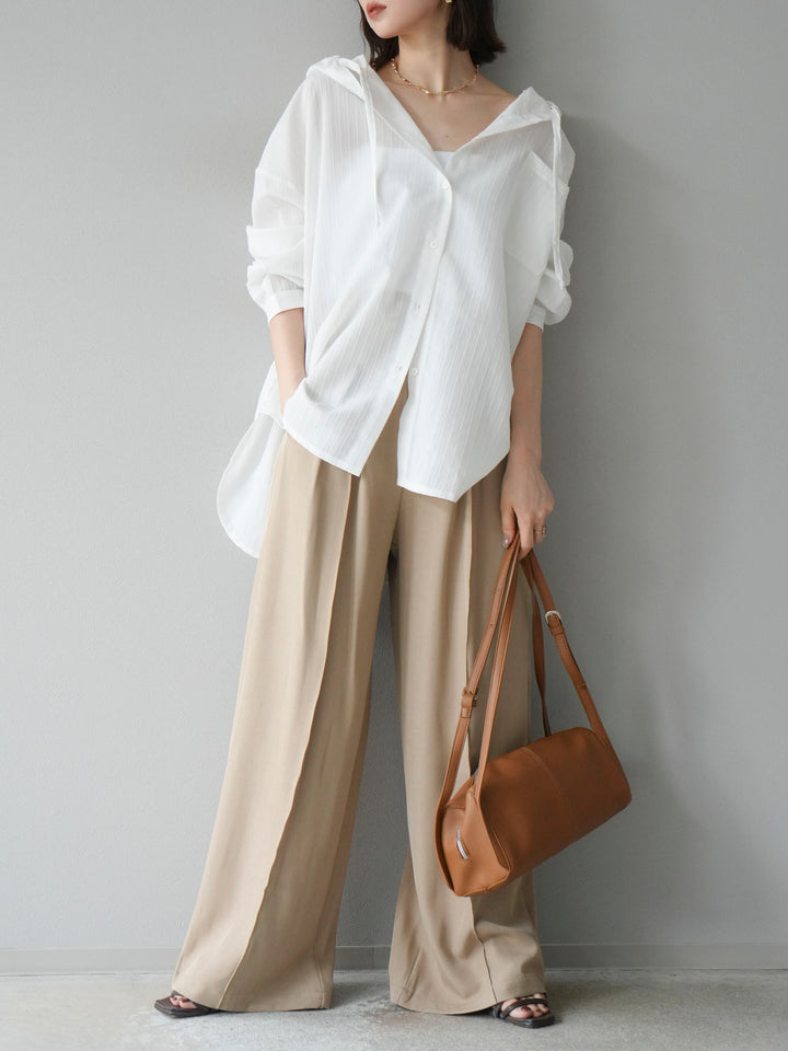 [予約]ワッシャーストライプフーディーシャツ/オフ