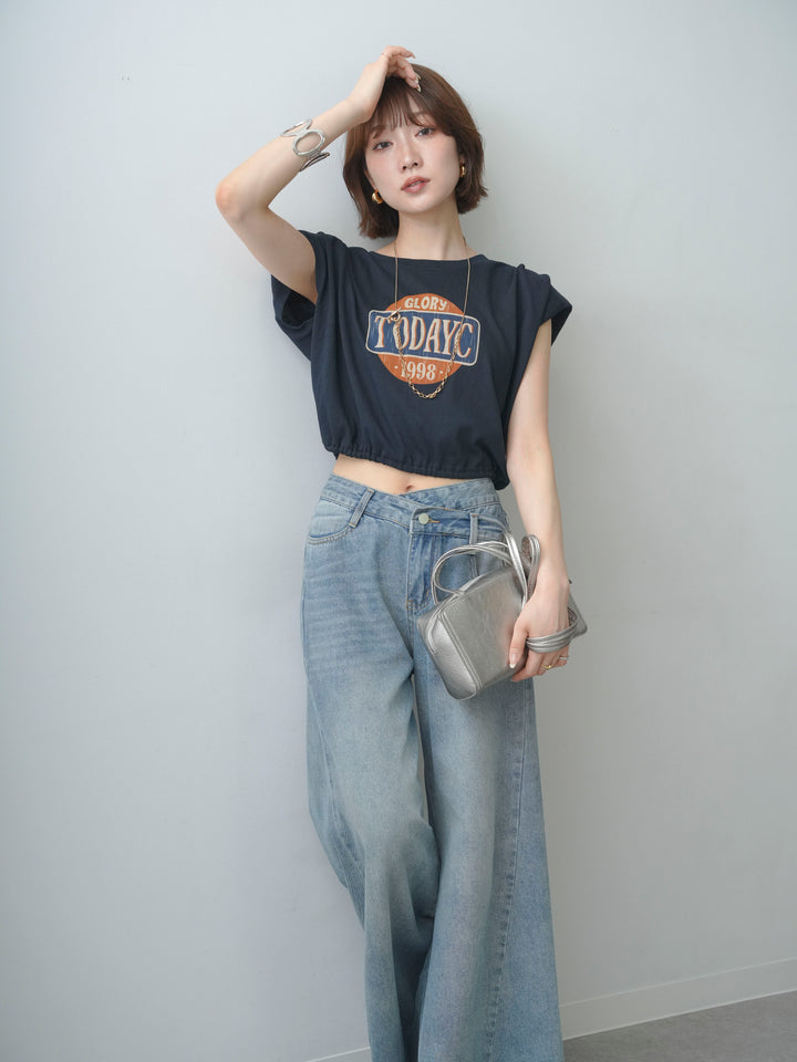 [SET]ヴィンテージロゴドロストTEE+アシンメトリーウエストワイドデニム(2set)