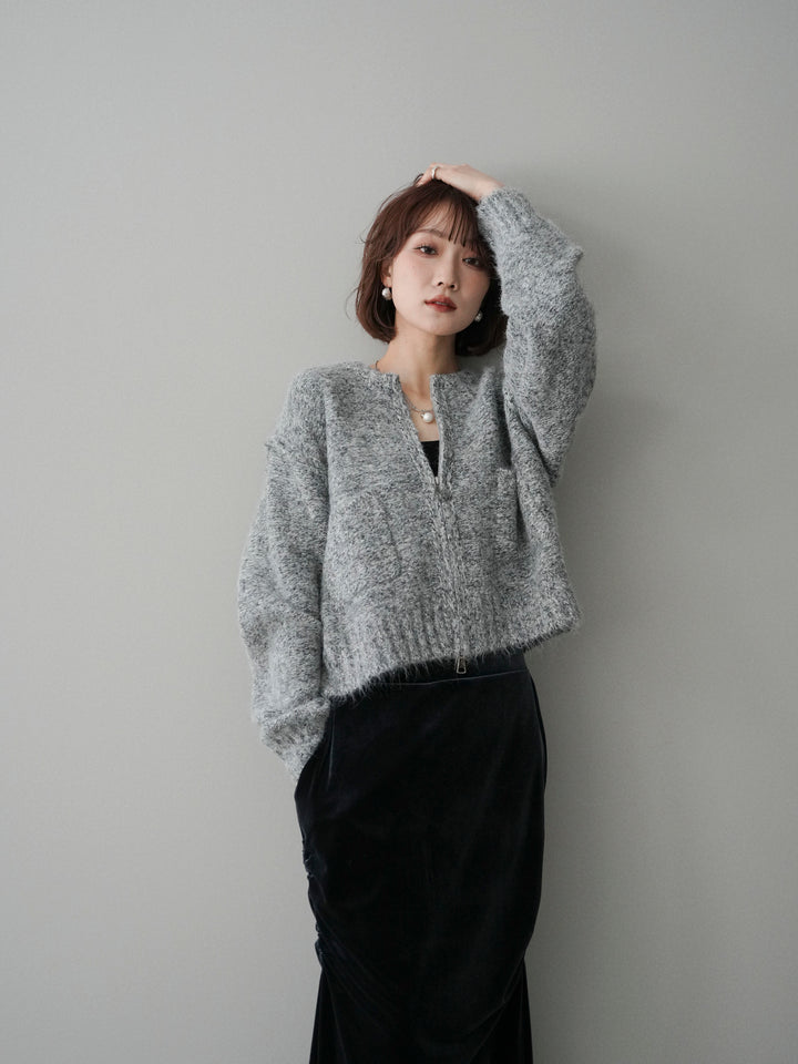 [SET]ミックスヤーンダブルZIPニットカーディガン+選べるアクセセット(2set)