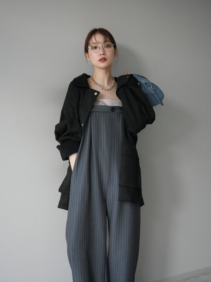 [予約]サテン切替ピンストライプサロペット/グレー