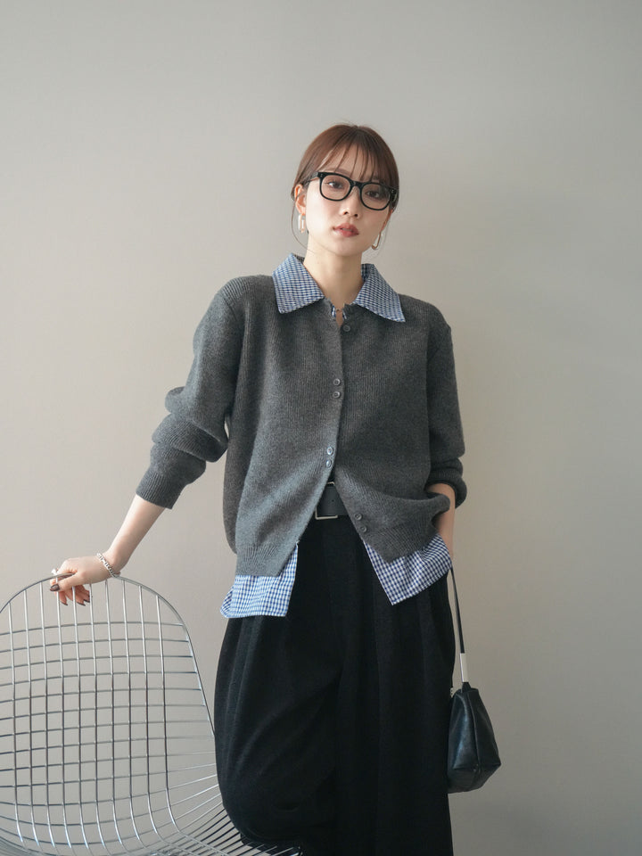 [SET]チェックシャツ襟ニットカーディガン+チェックシャツ襟ニットカーディガン(2set)