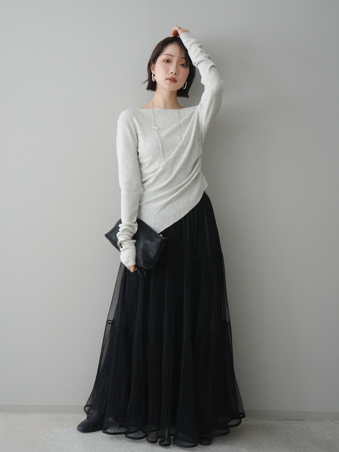 [SET]ラメプリーツレイヤードチュールロングスカート+ラメプリーツレイヤードチュールロングスカート(2set)