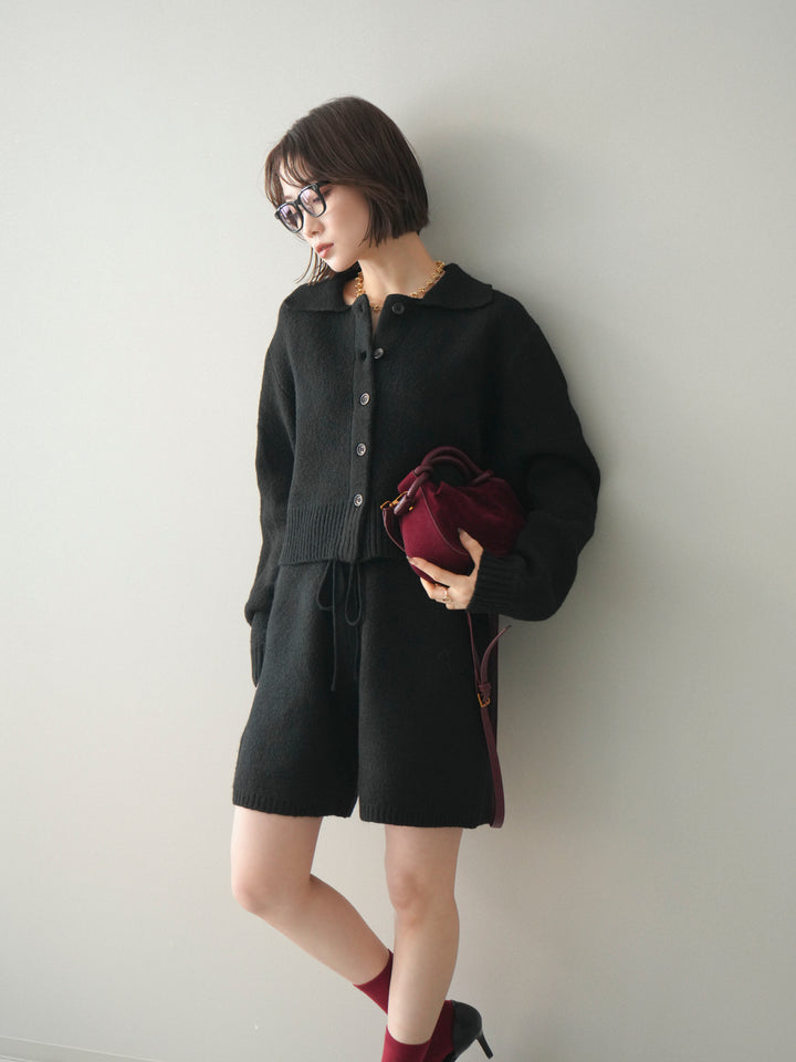 [予約]メランジニット襟付きクロップドカーディガン/black
