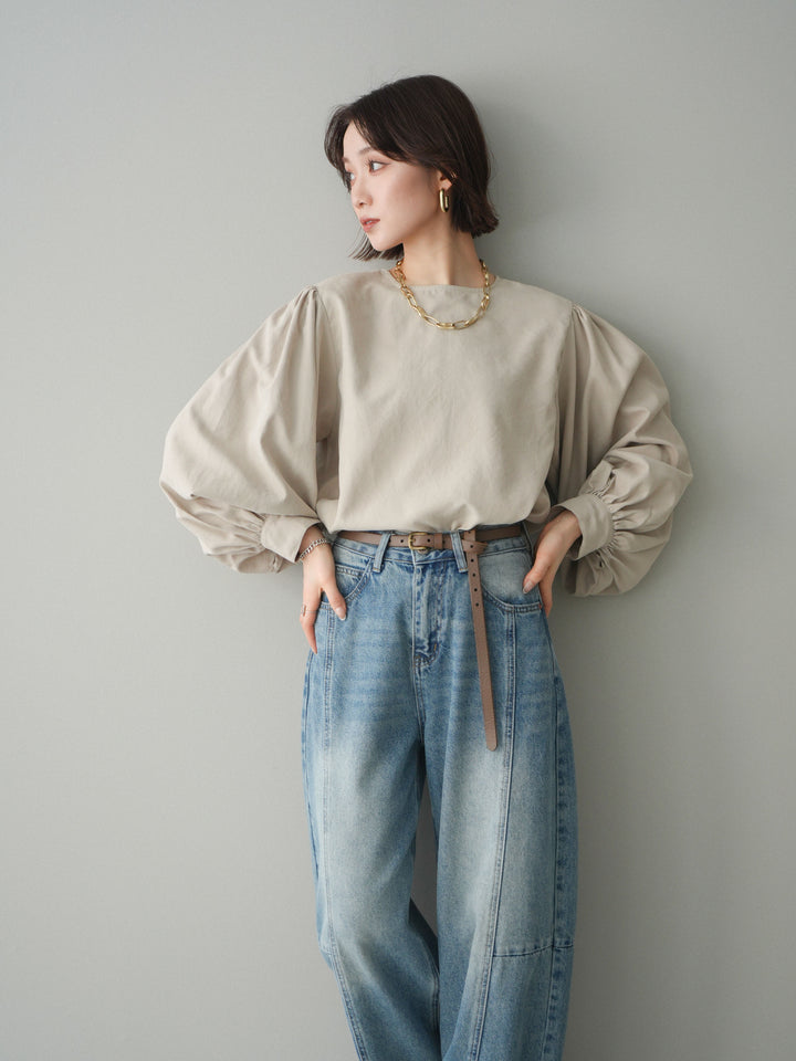 [予約]2WAYピーチスキンボリュームスリーブブラウス/greige