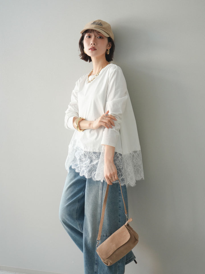 [SET]裾レースロングスリーブTシャツ+選べるアクセセット(2set)