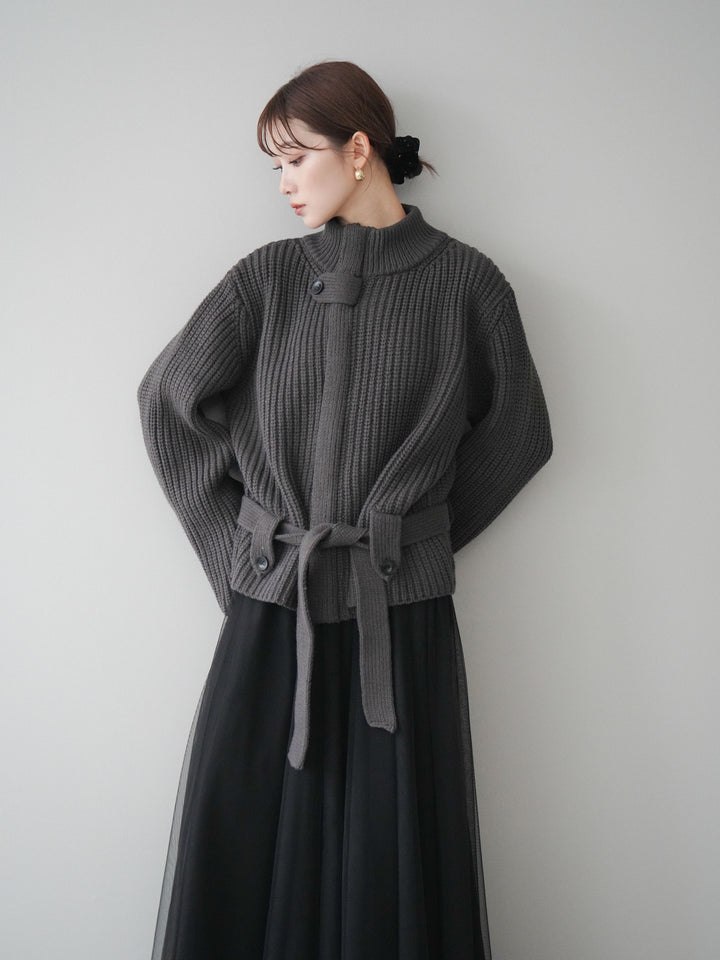 [SET]畦編みボトルネックZIPニットカーディガン+畦編みボトルネックZIPニットカーディガン(2set)