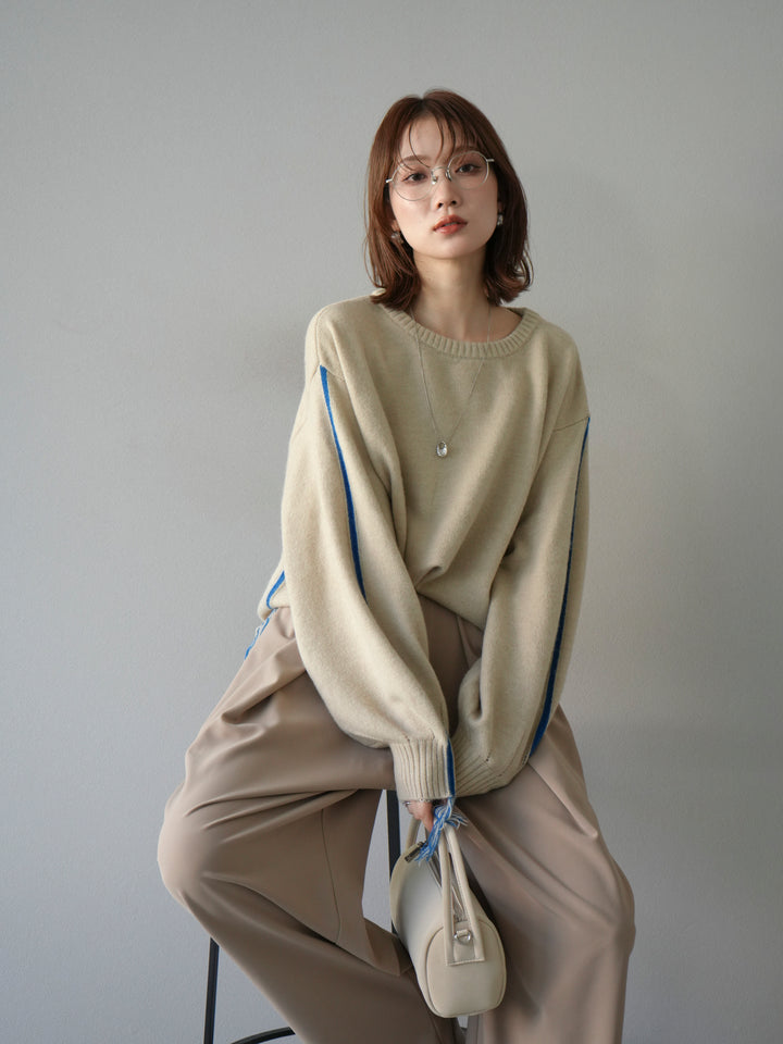 [予約]配色ステッチフリンジニットプルオーバー /アイボリー