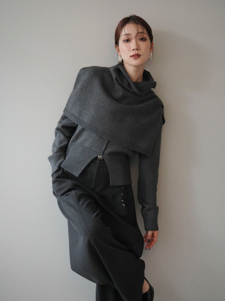 [予約]フロントスリットネックアンサンブルニット/charcoal