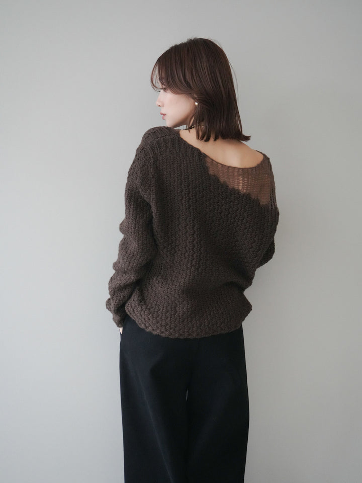 [予約]ダメージデザインニットプルオーバー/brown