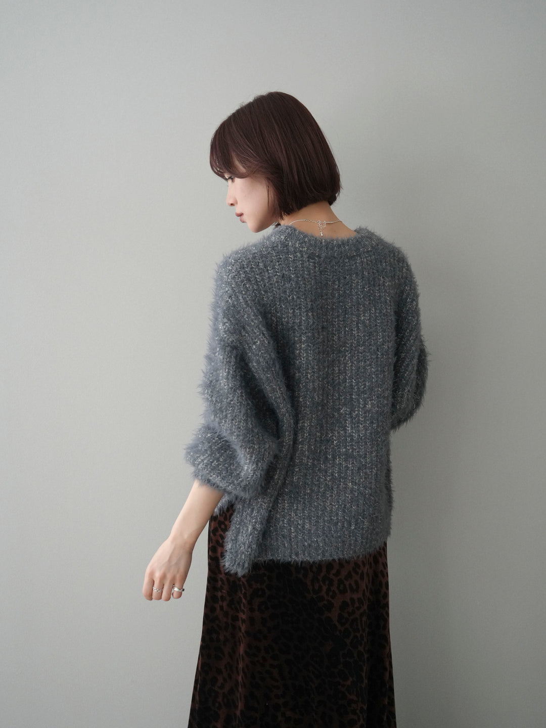 [SET]ボリュームスリーブシャギー MIXニットプルオーバー+選べるアクセセット(2set)