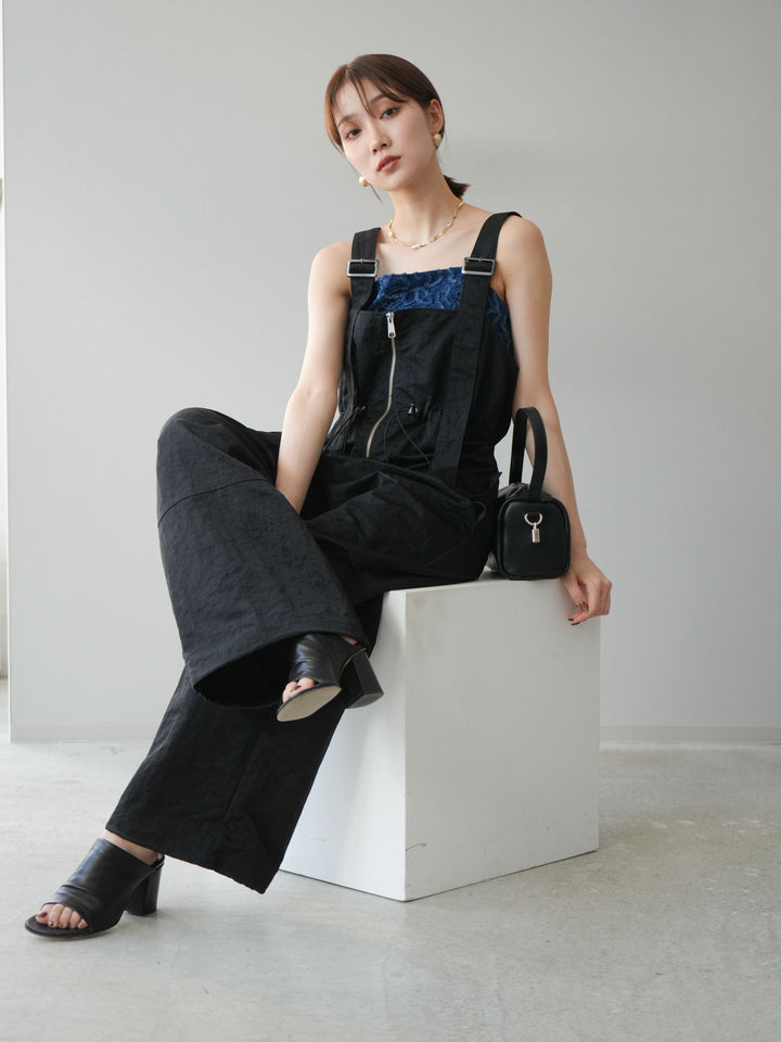 [予約]ナイロンタックデザインサロペット/ブラック