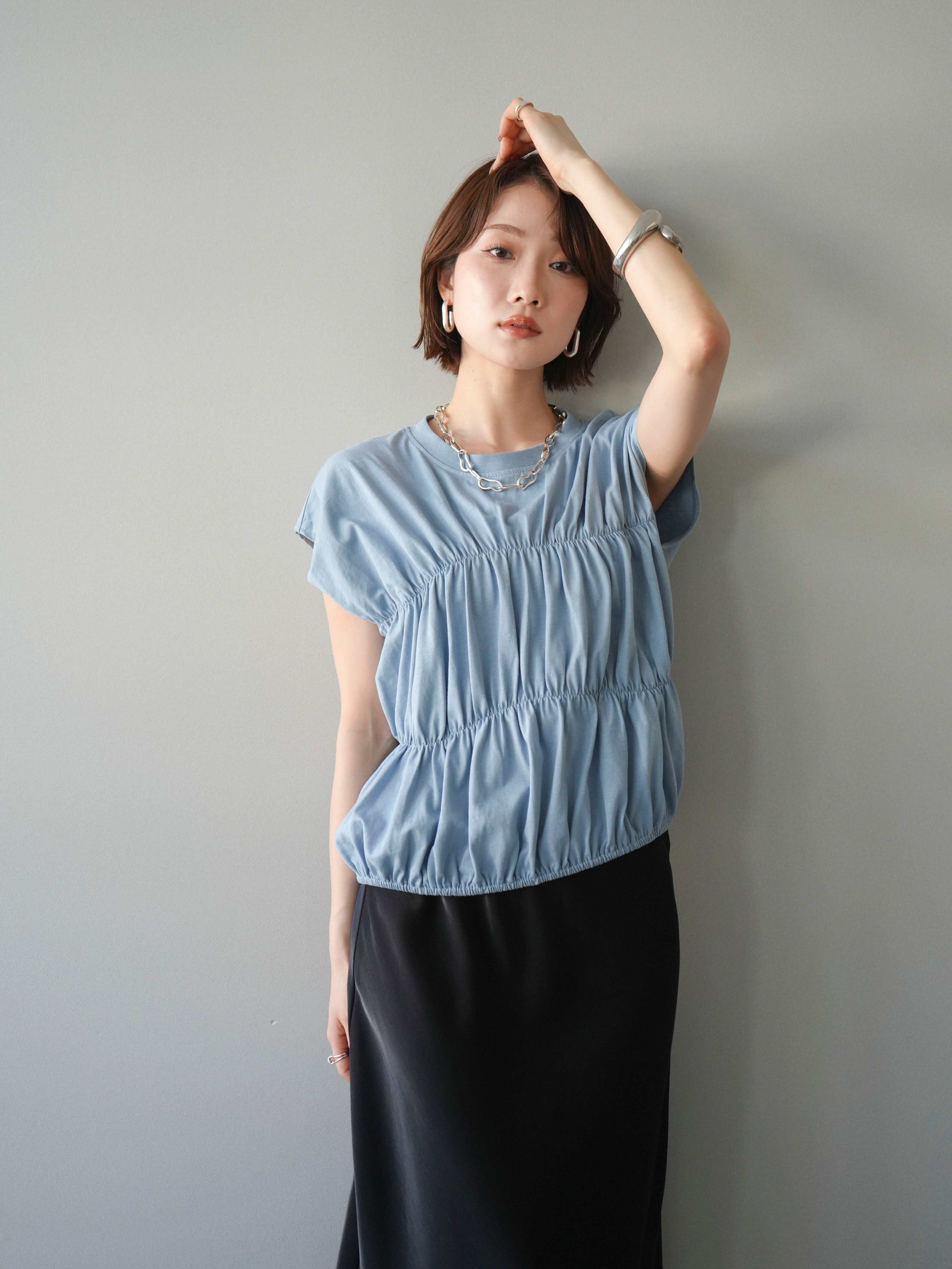 美品 BORDERS at BALCONY ギャザースリーブ カットソー 36 予約]ギャザーフレンチスリーブカットソー/dastyblue – Lumier