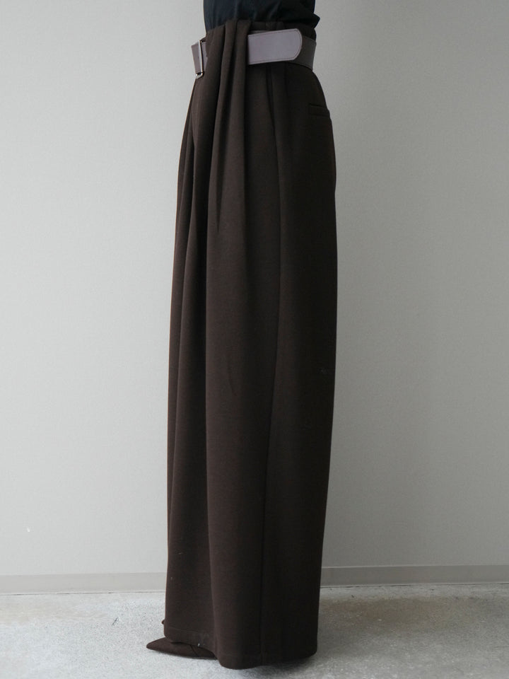 [予約]ベルトデザインループウールワイドパンツ(ベルト付)/brown