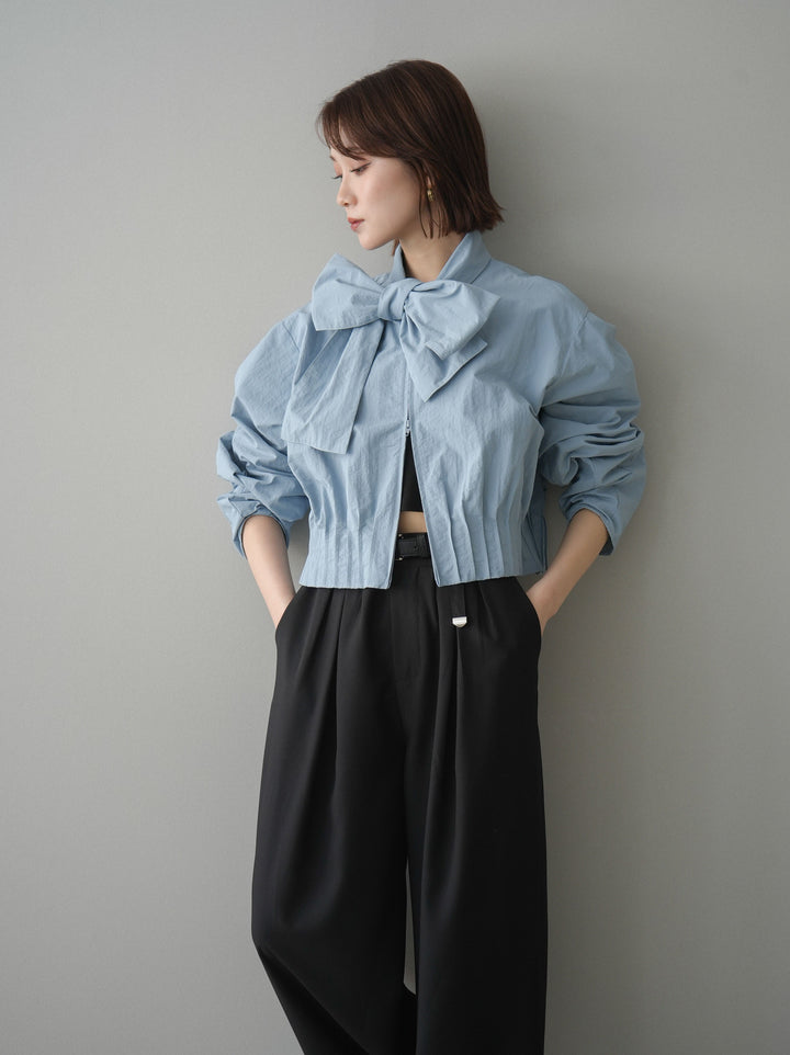 [SET]ボウタイ裾プリーツライトジャケット+選べるアクセセット(2set)