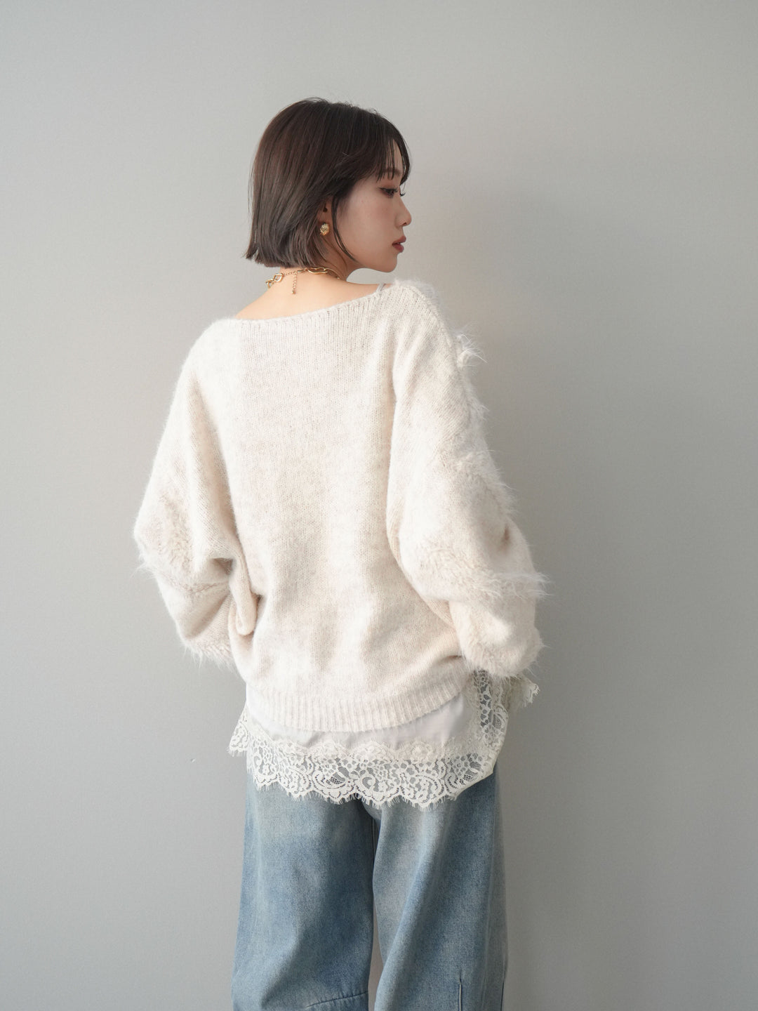 [SET]シャギーデザインニットプルオーバー+選べるアクセセット(2set)