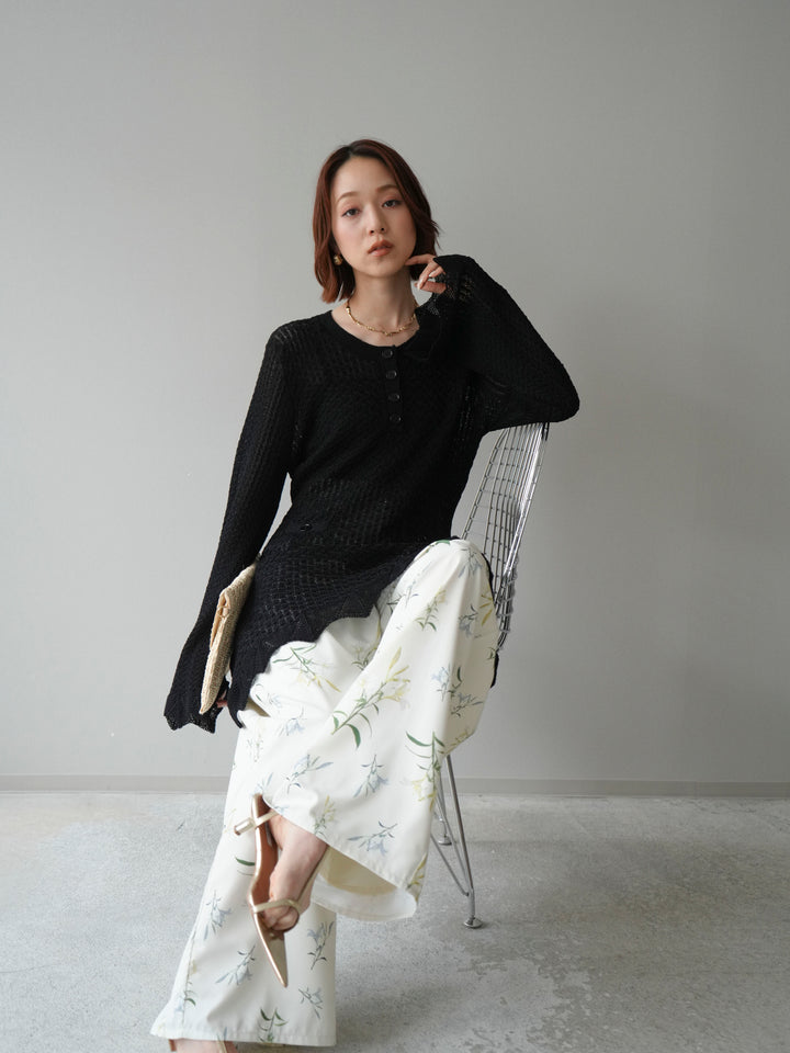 [予約]ヘンリーネックニットチュニック/black