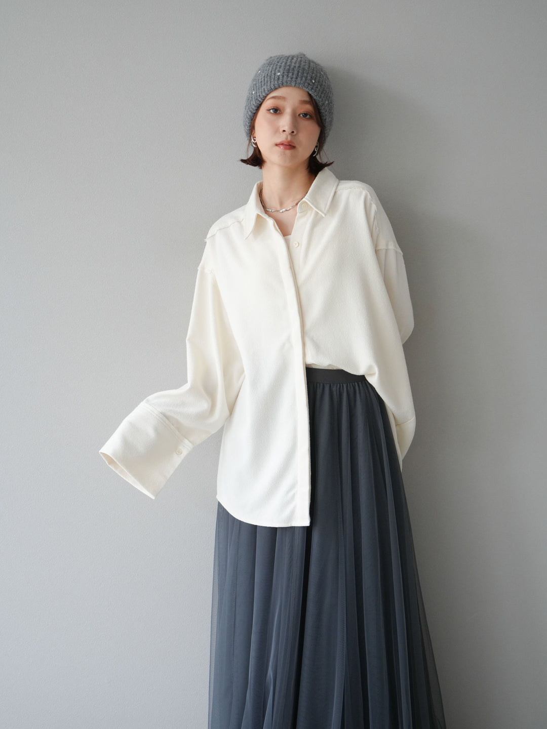 [予約]ネップオーバーシャツ/アイボリー