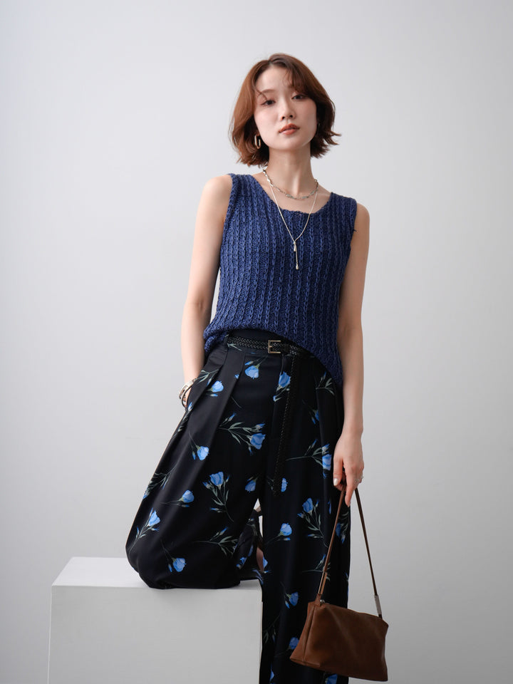 [予約]メランジケーブルニットタンクトップ/navy