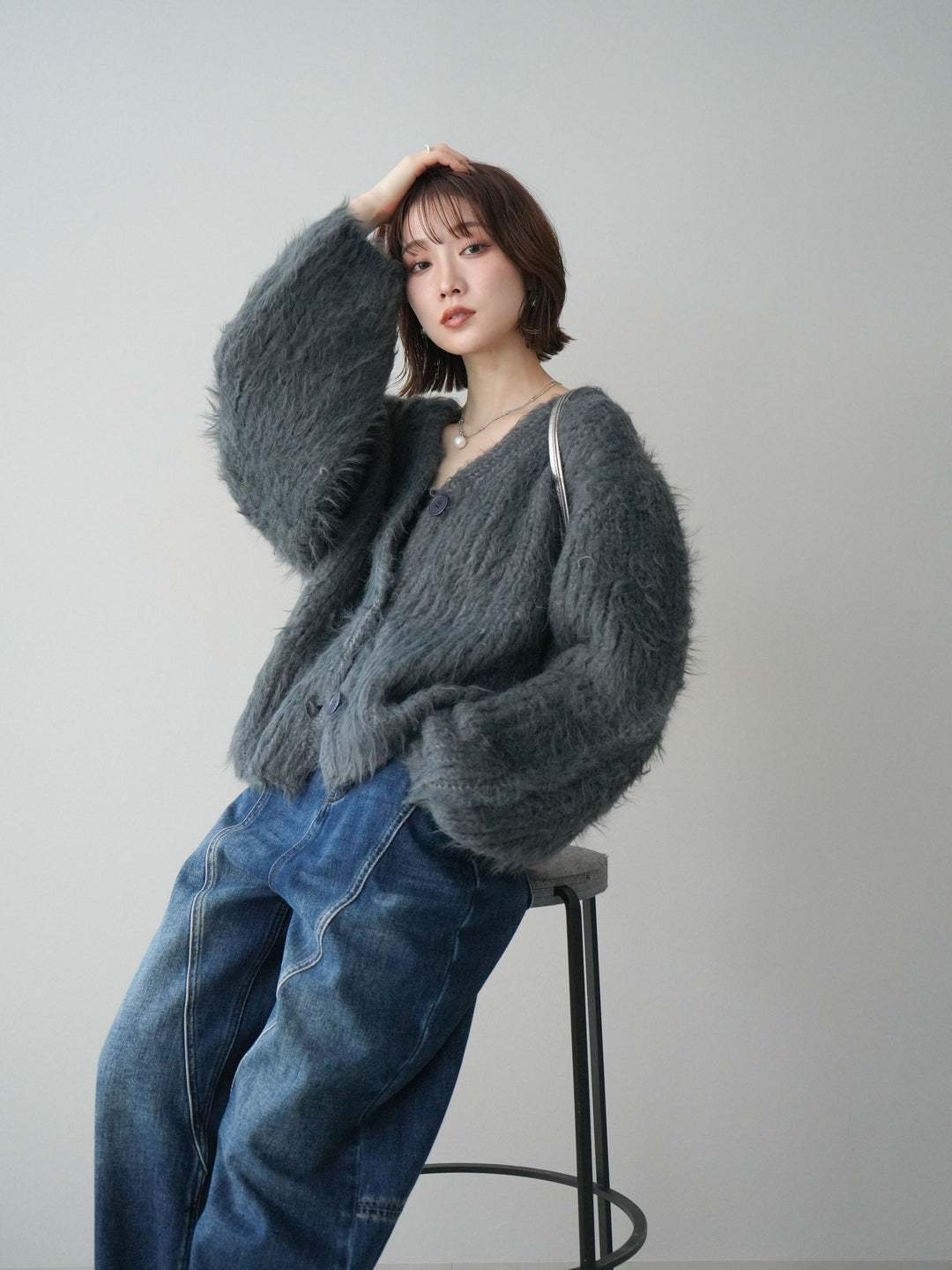 [SET]シャギーオーバーニットカーディガン+選べるアクセセット(2set)