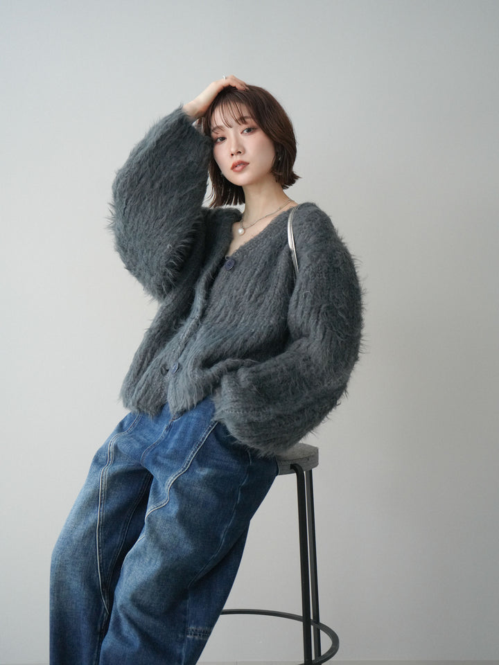 [SET]シャギーオーバーニットカーディガン+選べるアクセセット(2set)